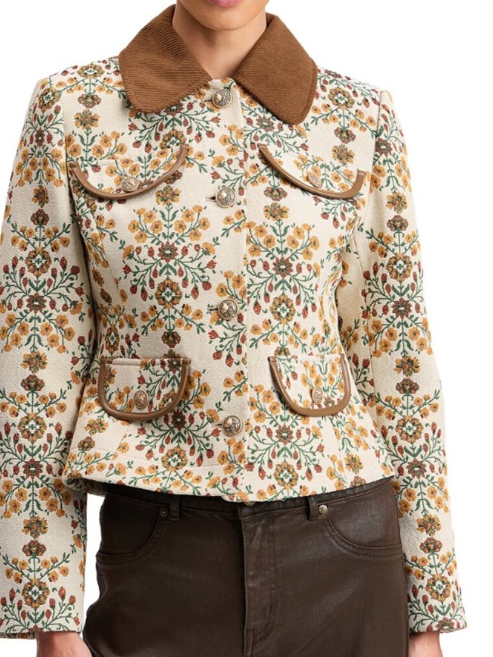 Avec Les Filles Floral Long Slim Four Pocket Jacket - Picture 2 of 10